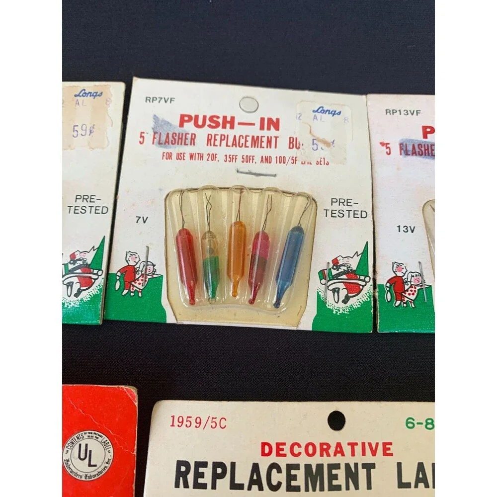 Vintage Push-in Flasher Replacement Bulbs Christmas Mini Lights 4 Packs & Extras